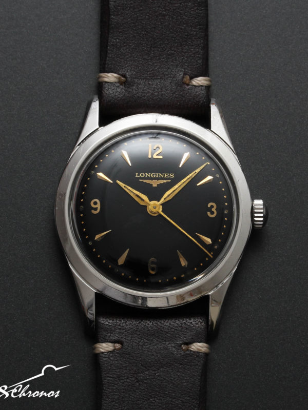 50's Longines Gilt Black Lacquer Dial Cal 23 ZS Manual Wind Watch